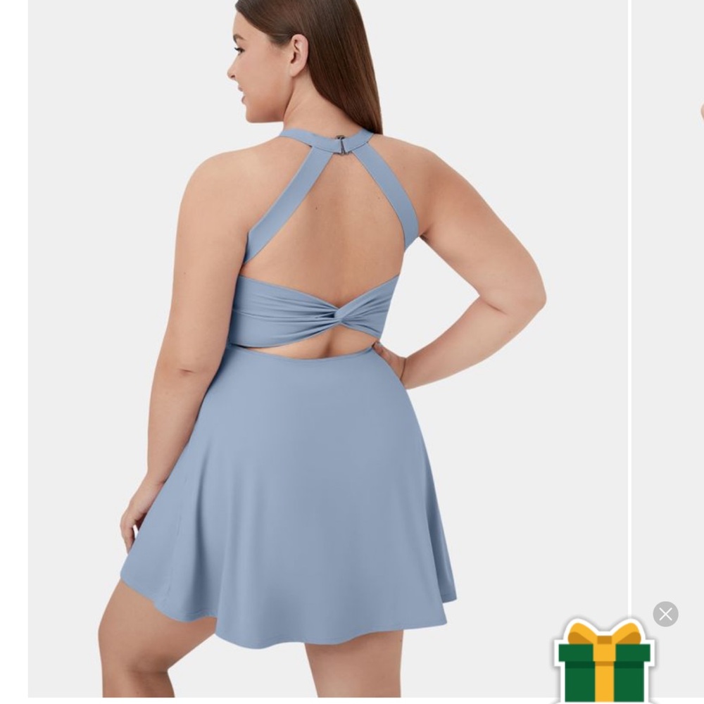NWT Halara backless cutout barre dance dress L light grey blue color